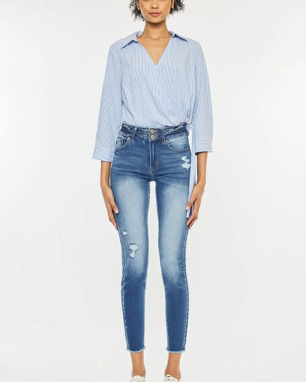 Kancan Distressed Raw Hem High Waist Jeans - THE AMERICAN BLUE