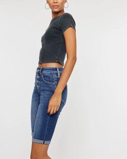Kancan Full Size Cat's Whiskers Button Fly Denim Shorts - THE AMERICAN BLUE