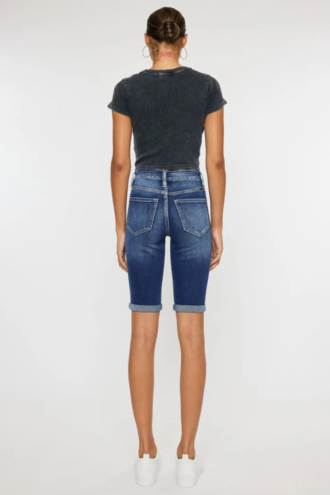 Kancan Full Size Cat's Whiskers Button Fly Denim Shorts - THE AMERICAN BLUE
