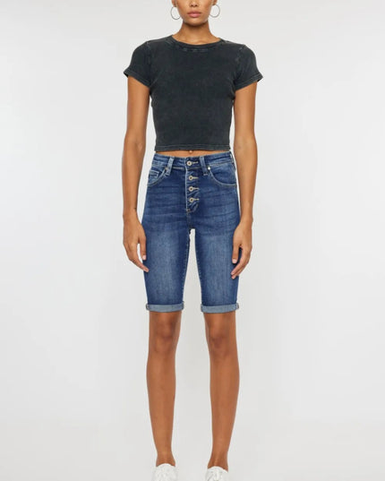 Kancan Full Size Cat's Whiskers Button Fly Denim Shorts - THE AMERICAN BLUE