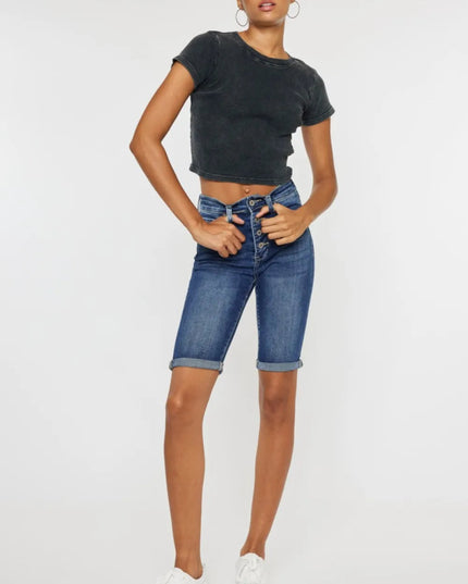 Kancan Full Size Cat's Whiskers Button Fly Denim Shorts - THE AMERICAN BLUE