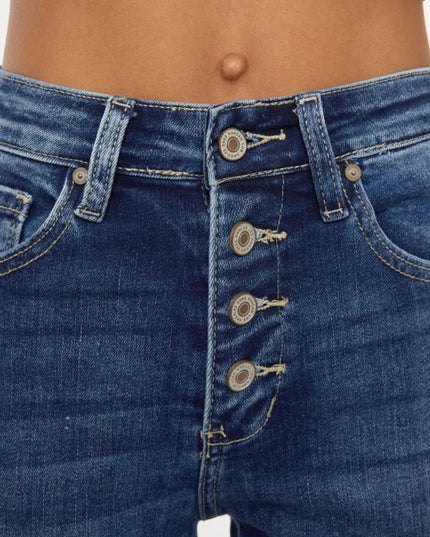 Kancan Full Size Cat's Whiskers Button Fly Denim Shorts - THE AMERICAN BLUE