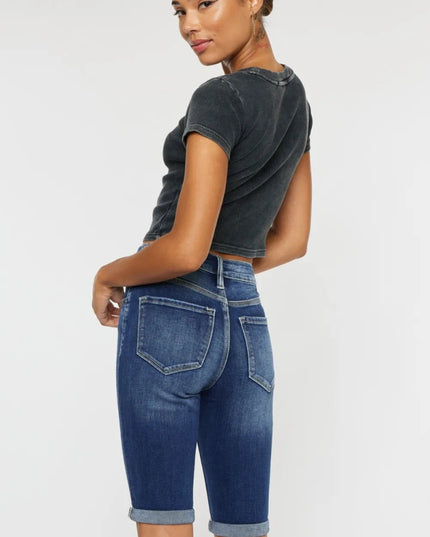 Kancan Full Size Cat's Whiskers Button Fly Denim Shorts - THE AMERICAN BLUE