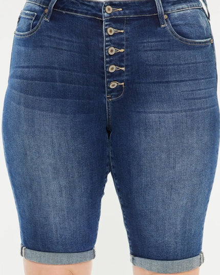 Kancan Full Size Cat's Whiskers Button Fly Denim Shorts - THE AMERICAN BLUE