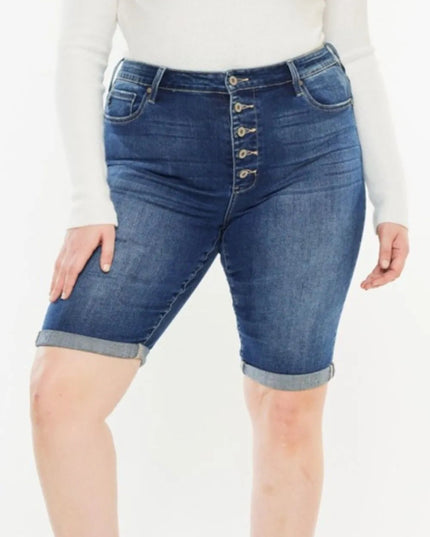 Kancan Full Size Cat's Whiskers Button Fly Denim Shorts - THE AMERICAN BLUE