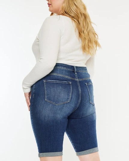 Kancan Full Size Cat's Whiskers Button Fly Denim Shorts - THE AMERICAN BLUE