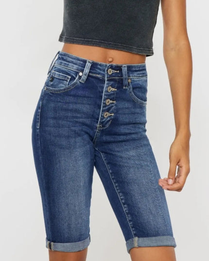 Kancan Full Size Cat's Whiskers Button Fly Denim Shorts - THE AMERICAN BLUE