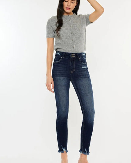 Kancan Full Size Cat's Whiskers Raw Hem High Waist Jeans - THE AMERICAN BLUE