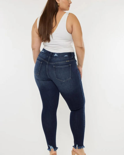 Kancan Full Size Cat's Whiskers Raw Hem High Waist Jeans - THE AMERICAN BLUE