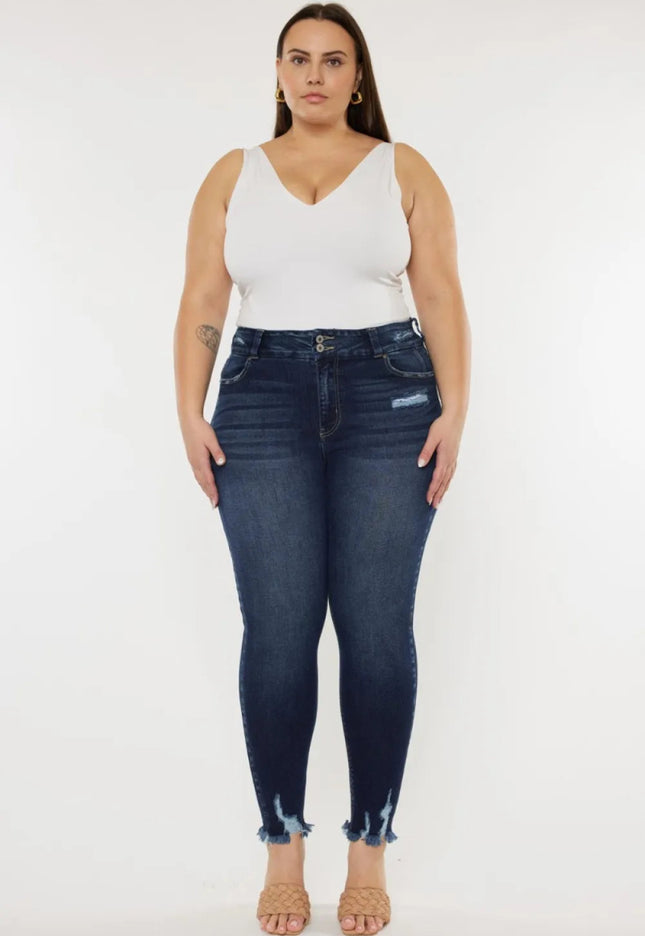 Kancan Full Size Cat's Whiskers Raw Hem High Waist Jeans - THE AMERICAN BLUE