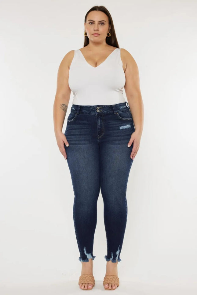 Kancan Full Size Cat's Whiskers Raw Hem High Waist Jeans - THE AMERICAN BLUE