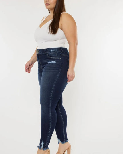 Kancan Full Size Cat's Whiskers Raw Hem High Waist Jeans - THE AMERICAN BLUE