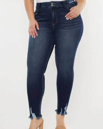 Kancan Full Size Cat's Whiskers Raw Hem High Waist Jeans - THE AMERICAN BLUE