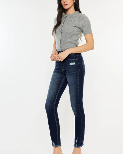 Kancan Full Size Cat's Whiskers Raw Hem High Waist Jeans - THE AMERICAN BLUE