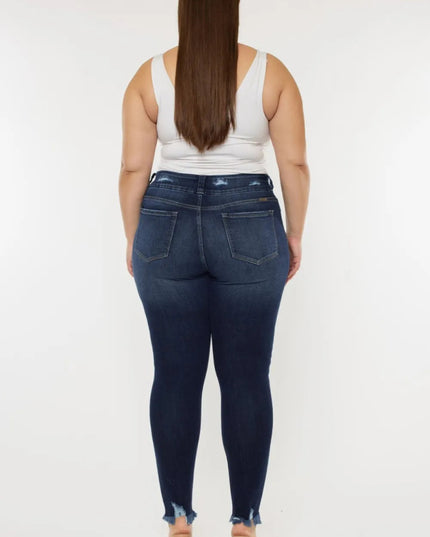 Kancan Full Size Cat's Whiskers Raw Hem High Waist Jeans - THE AMERICAN BLUE