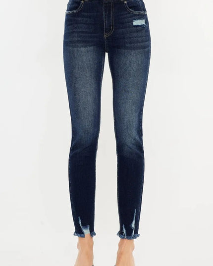 Kancan Full Size Cat's Whiskers Raw Hem High Waist Jeans - THE AMERICAN BLUE