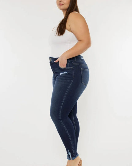 Kancan Full Size Cat's Whiskers Raw Hem High Waist Jeans - THE AMERICAN BLUE