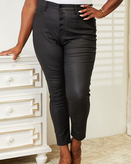 Kancan Full Size High Rise Black Coated Ankle Skinny Jeans - THE AMERICAN BLUE