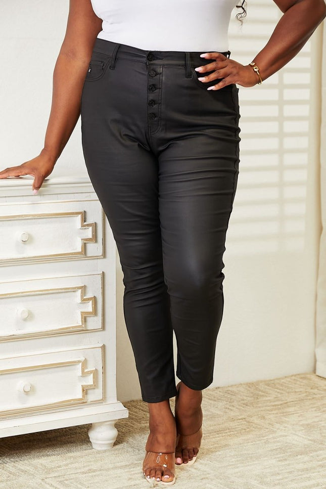 Kancan Full Size High Rise Black Coated Ankle Skinny Jeans - THE AMERICAN BLUE