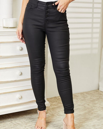 Kancan Full Size High Rise Black Coated Ankle Skinny Jeans - THE AMERICAN BLUE