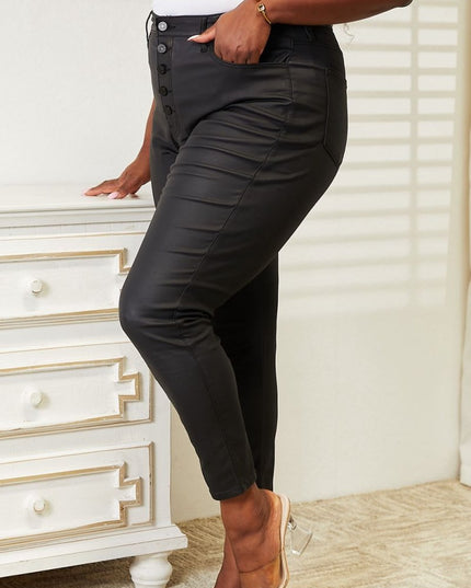 Kancan Full Size High Rise Black Coated Ankle Skinny Jeans - THE AMERICAN BLUE
