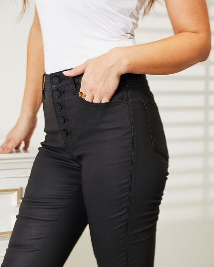 Kancan Full Size High Rise Black Coated Ankle Skinny Jeans - THE AMERICAN BLUE