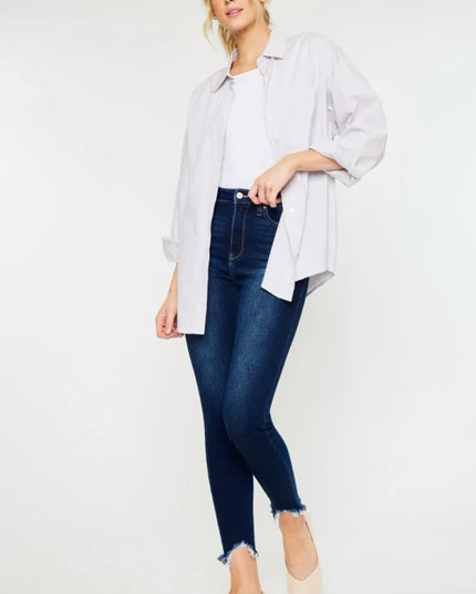 Kancan Full Size High Rise Frayed Ankle Skinny Jeans - THE AMERICAN BLUE