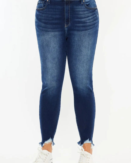 Kancan Full Size High Rise Frayed Ankle Skinny Jeans - THE AMERICAN BLUE