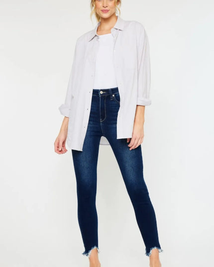 Kancan Full Size High Rise Frayed Ankle Skinny Jeans - THE AMERICAN BLUE