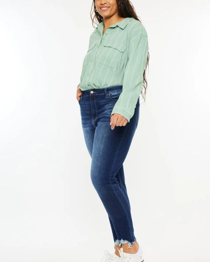 Kancan Full Size High Rise Frayed Ankle Skinny Jeans - THE AMERICAN BLUE