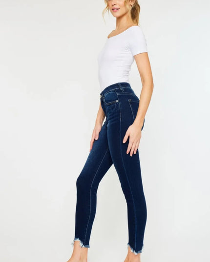 Kancan Full Size High Rise Frayed Ankle Skinny Jeans - THE AMERICAN BLUE