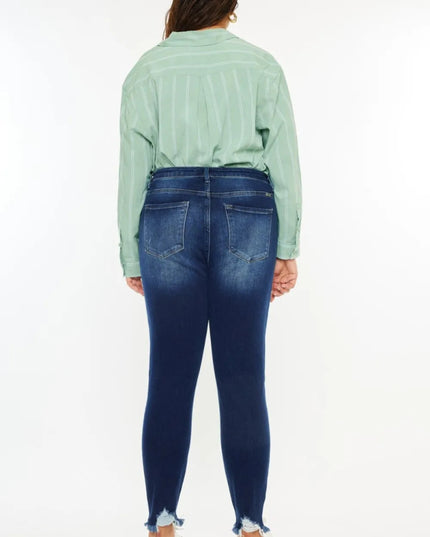 Kancan Full Size High Rise Frayed Ankle Skinny Jeans - THE AMERICAN BLUE