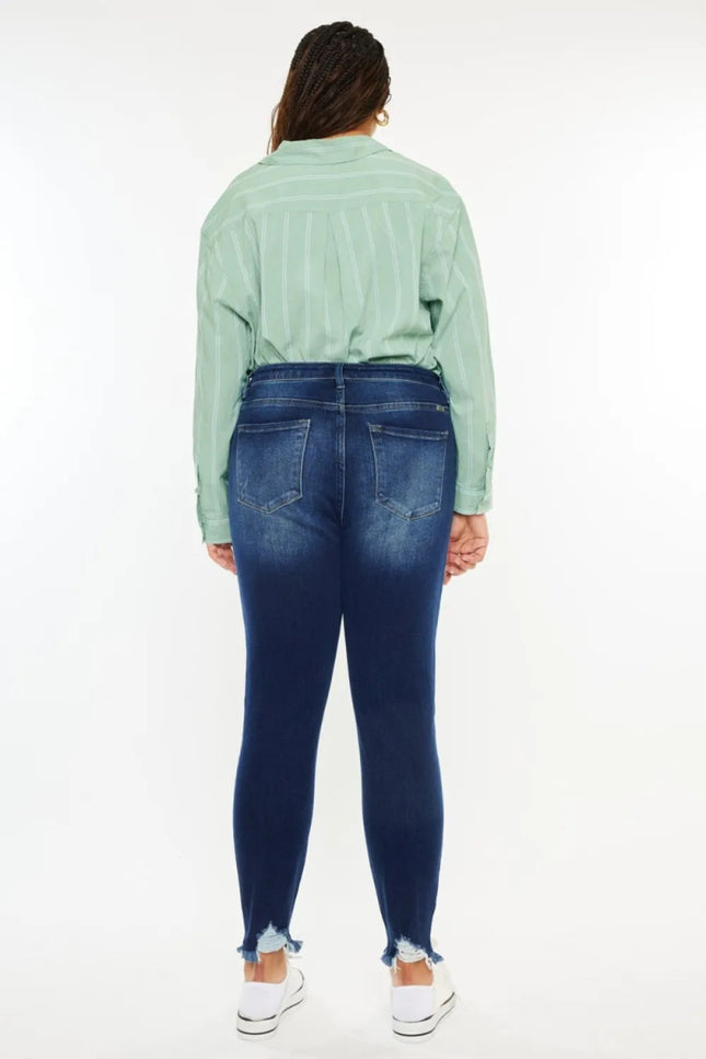 Kancan Full Size High Rise Frayed Ankle Skinny Jeans - THE AMERICAN BLUE
