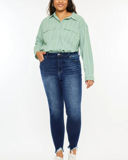 Kancan Full Size High Rise Frayed Ankle Skinny Jeans - THE AMERICAN BLUE