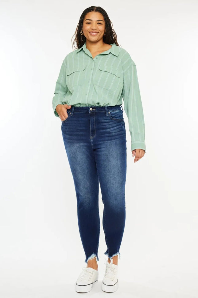 Kancan Full Size High Rise Frayed Ankle Skinny Jeans - THE AMERICAN BLUE