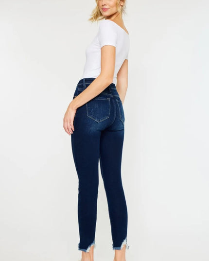 Kancan Full Size High Rise Frayed Ankle Skinny Jeans - THE AMERICAN BLUE