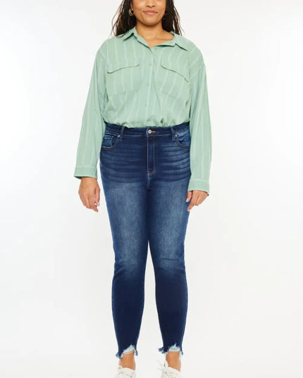 Kancan Full Size High Rise Frayed Ankle Skinny Jeans - THE AMERICAN BLUE