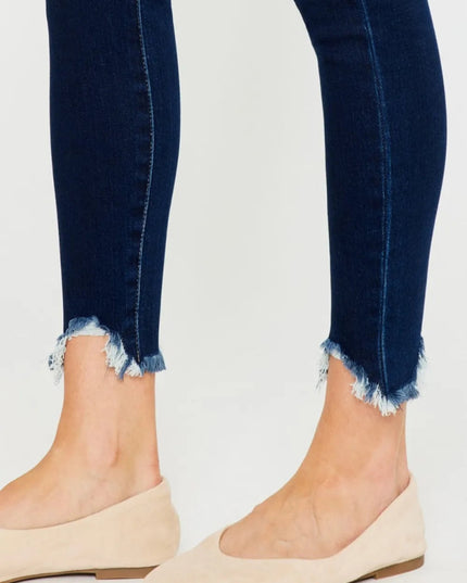 Kancan Full Size High Rise Frayed Ankle Skinny Jeans - THE AMERICAN BLUE