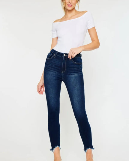 Kancan Full Size High Rise Frayed Ankle Skinny Jeans - THE AMERICAN BLUE