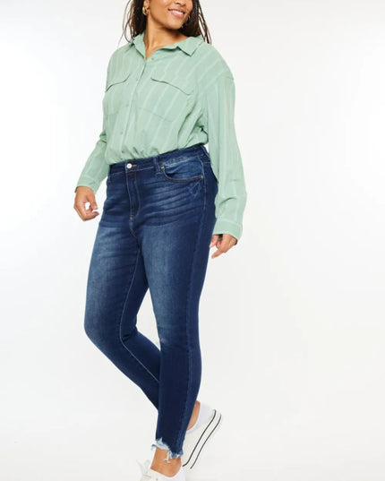 Kancan Full Size High Rise Frayed Ankle Skinny Jeans - THE AMERICAN BLUE