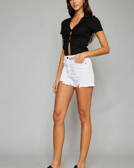 Kancan Full Size High Rise Frayed Hem Denim Shorts - THE AMERICAN BLUE