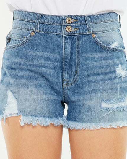 Kancan Full Size High Rise Raw Hem Denim Shorts - THE AMERICAN BLUE