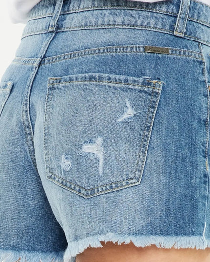 Kancan Full Size High Rise Raw Hem Denim Shorts - THE AMERICAN BLUE