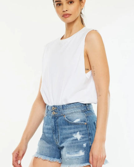 Kancan Full Size High Rise Raw Hem Denim Shorts - THE AMERICAN BLUE