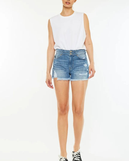 Kancan Full Size High Rise Raw Hem Denim Shorts - THE AMERICAN BLUE