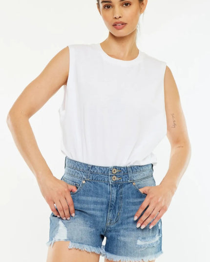 Kancan Full Size High Rise Raw Hem Denim Shorts - THE AMERICAN BLUE