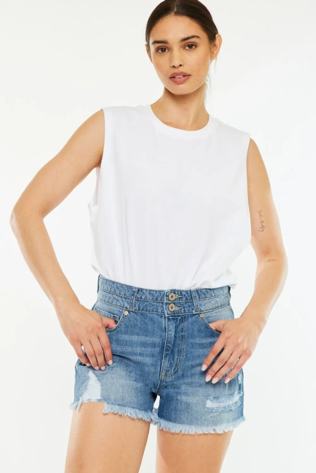 Kancan Full Size High Rise Raw Hem Denim Shorts - THE AMERICAN BLUE