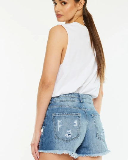 Kancan Full Size High Rise Raw Hem Denim Shorts - THE AMERICAN BLUE