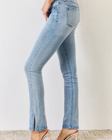 Kancan Full Size Mid Rise Y2K Slit Bootcut Jeans - THE AMERICAN BLUE