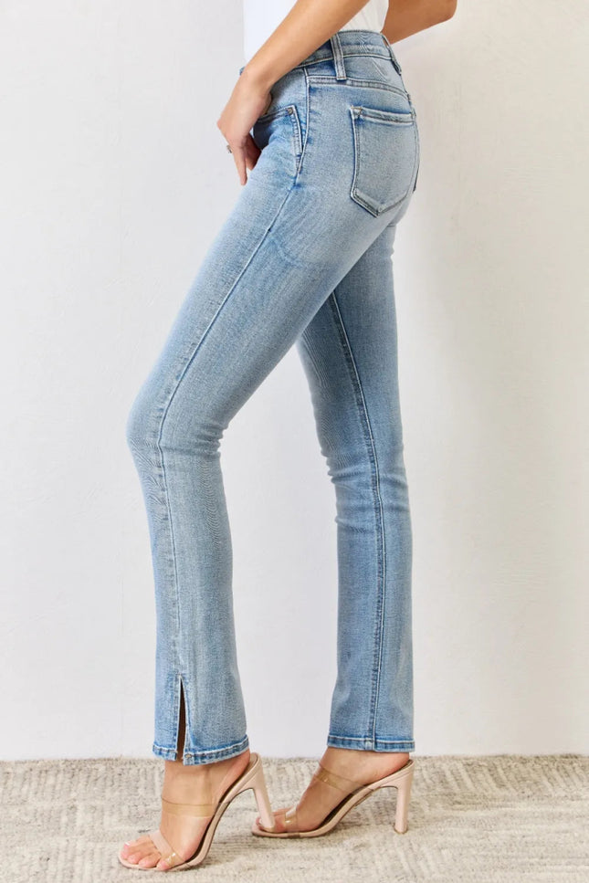 Kancan Full Size Mid Rise Y2K Slit Bootcut Jeans - THE AMERICAN BLUE